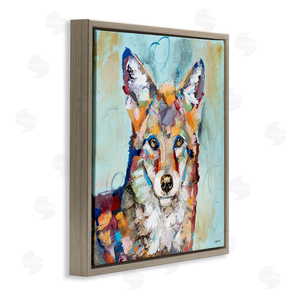 Jen Seeley Abstract Fox Painting Modern Strokes Brown Floating Frame Canvas Wall Art Print