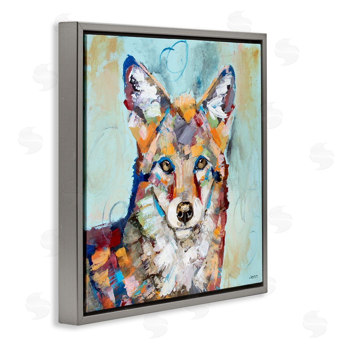 Jen Seeley Abstract Fox Painting Modern Strokes Gray Floating Frame Canvas Wall Art Print