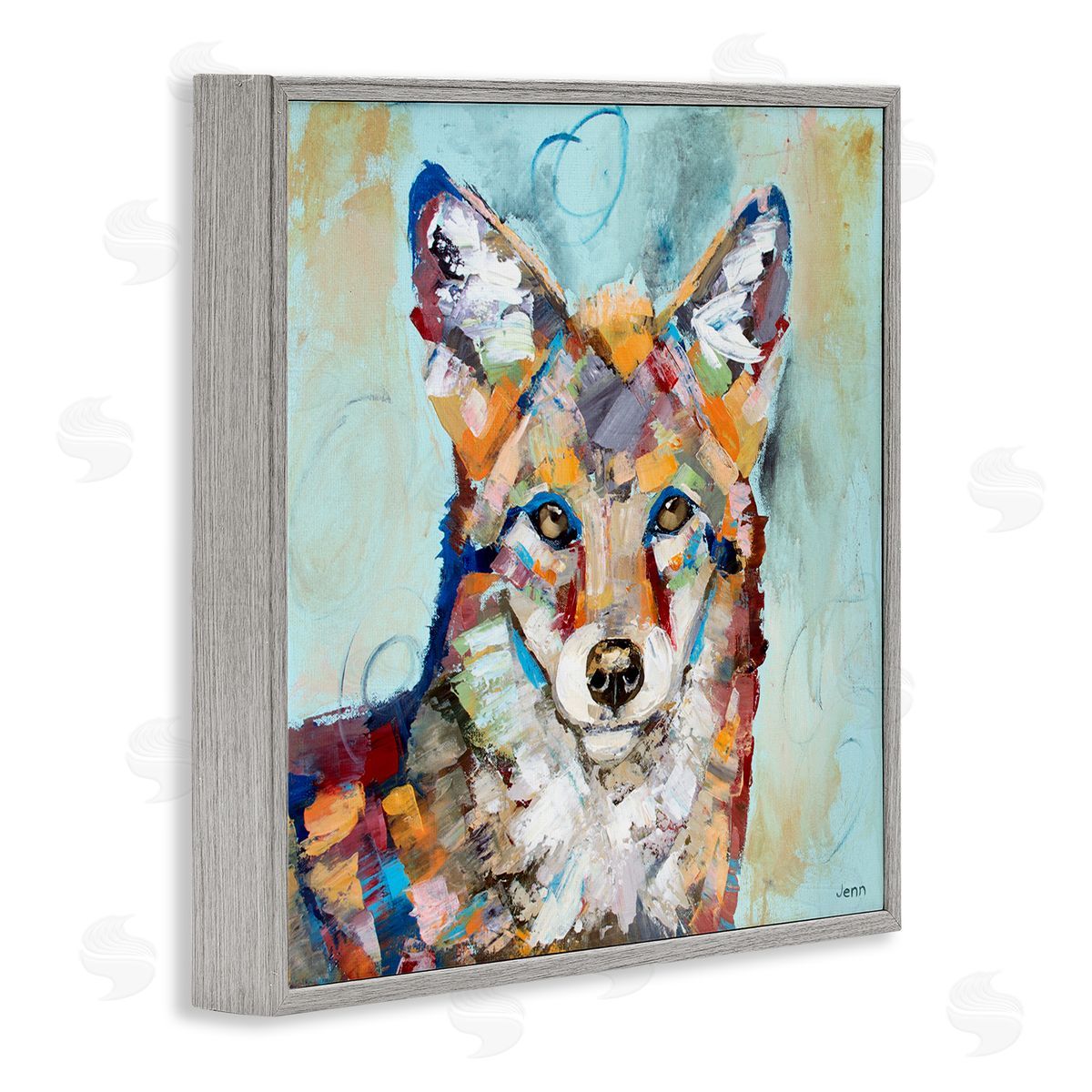 Jen Seeley Abstract Fox Painting Modern Strokes Gray Framed Glicee Wall Art Print