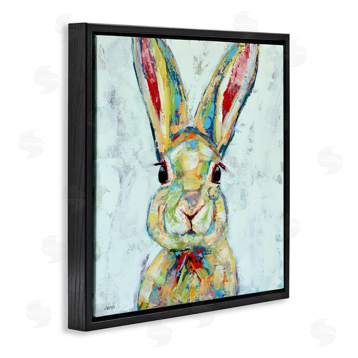 Jen Seeley Bunny Wildlife Modern Portrait Black Floating Frame Canvas Wall Art Print