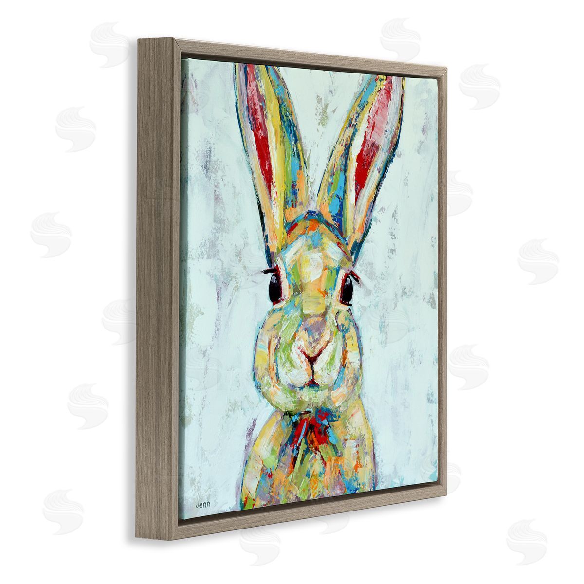 Jen Seeley Bunny Wildlife Modern Portrait Brown Floating Frame Canvas Wall Art Print
