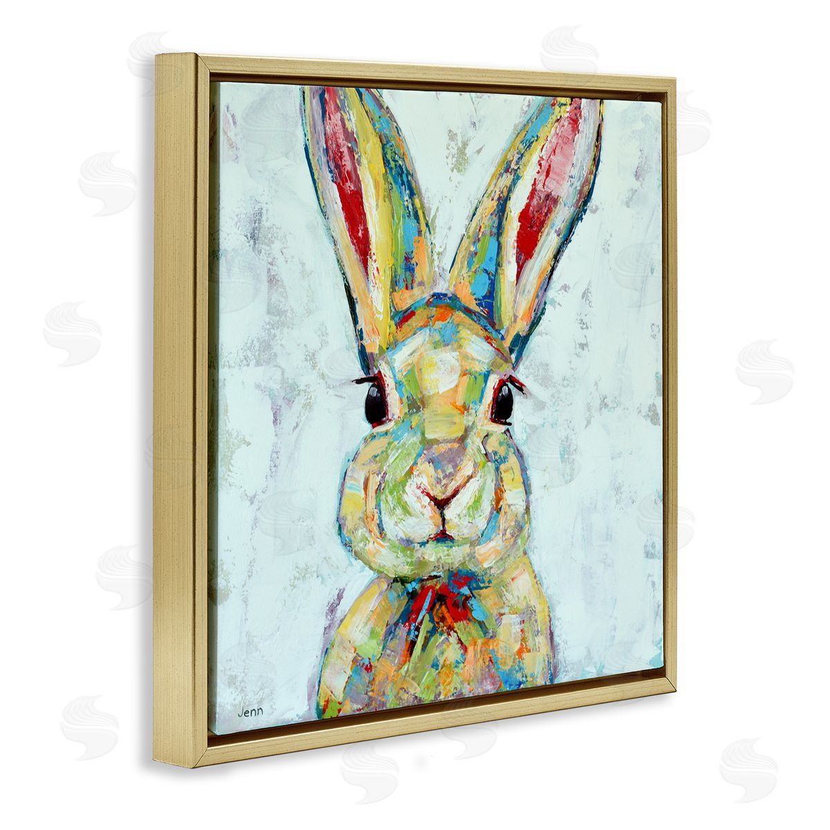 Jen Seeley Bunny Wildlife Modern Portrait Gold Floating Frame Canvas Wall Art Print