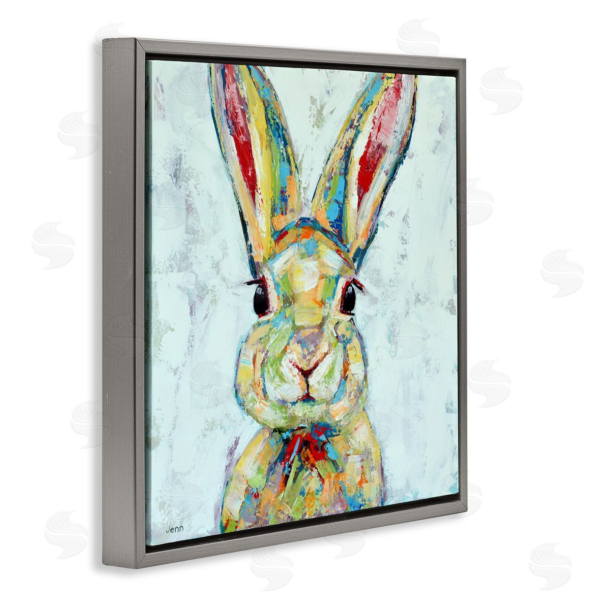 Jen Seeley Bunny Wildlife Modern Portrait Gray Floating Frame Canvas Wall Art Print