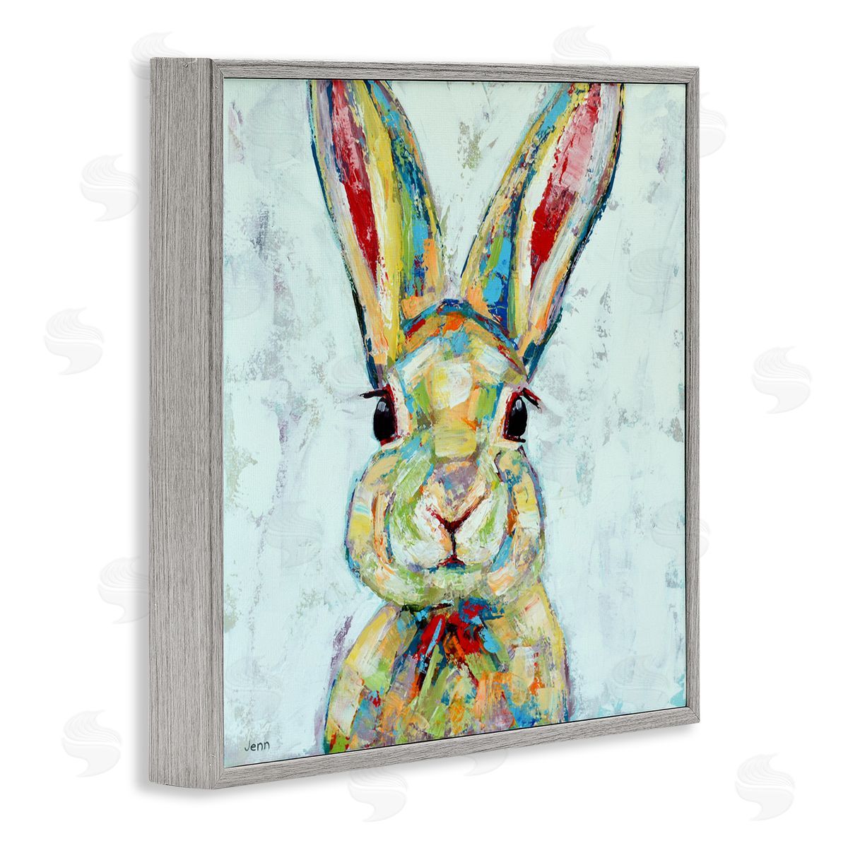 Jen Seeley Bunny Wildlife Modern Portrait Gray Framed Glicee Wall Art Print