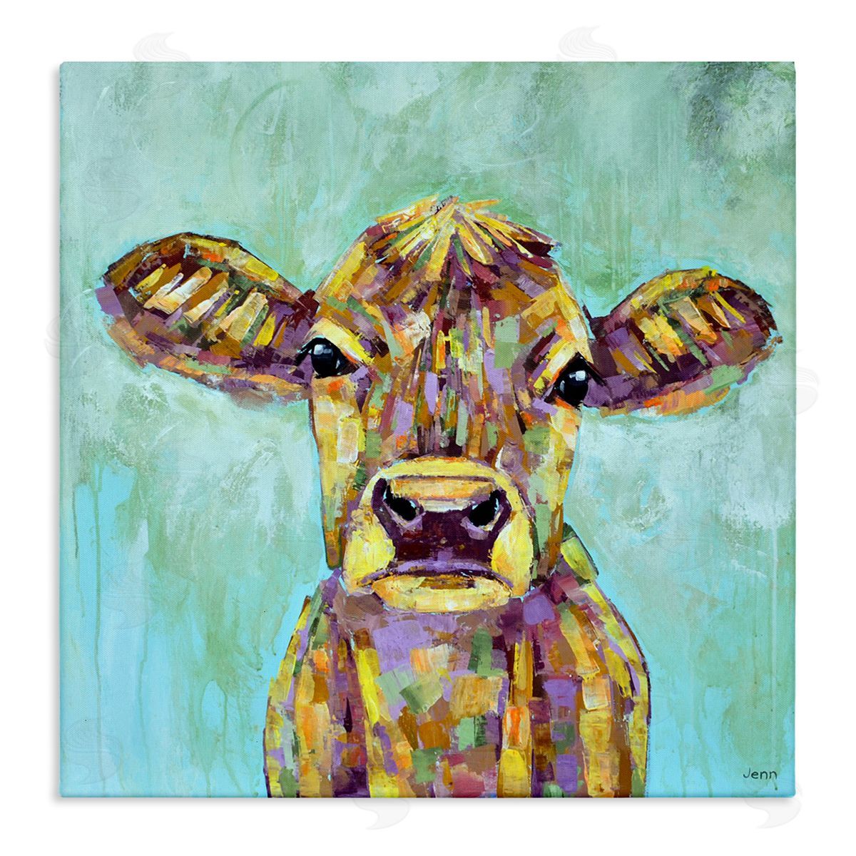 Jen Seeley Modern Cow Farm Animal Portrait Stretched Canvas Wall Art Print