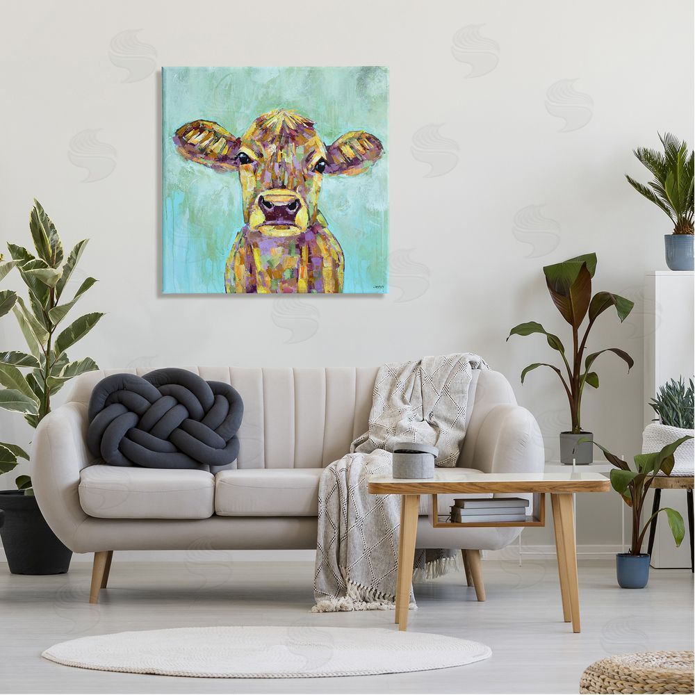 Jen Seeley Modern Cow Farm Animal Portrait Canvas Wall Art in Room