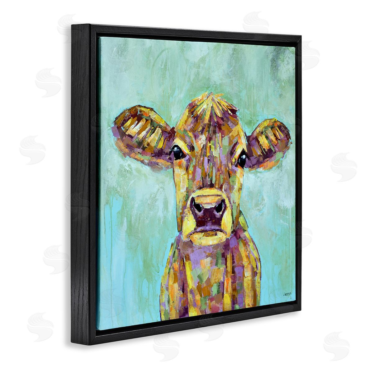 Jen Seeley Modern Cow Farm Animal Portrait Black Floating Frame Canvas Wall Art Print
