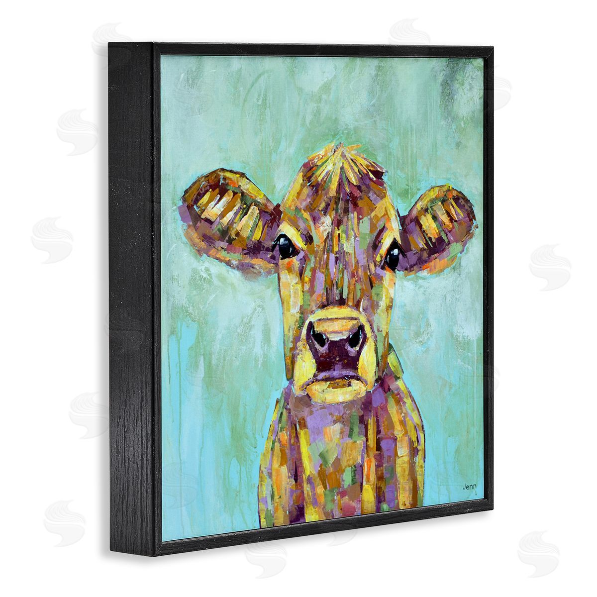 Jen Seeley Modern Cow Farm Animal Portrait Black Framed Glicee Wall Art Print