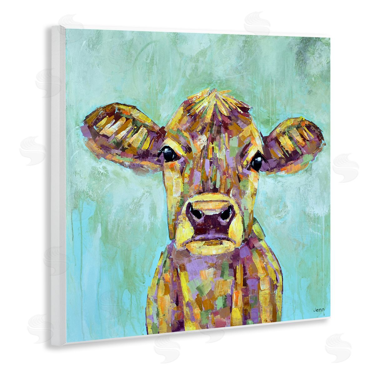 Jen Seeley Modern Cow Farm Animal Portrait Wooden Wall Plaque Art Print