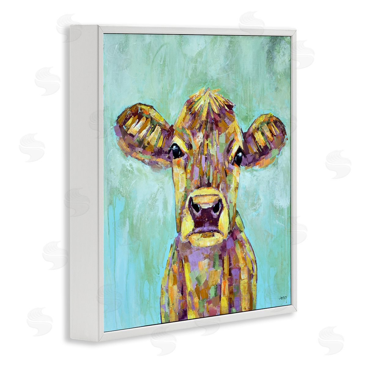 Jen Seeley Modern Cow Farm Animal Portrait White Framed Glicee Wall Art Print