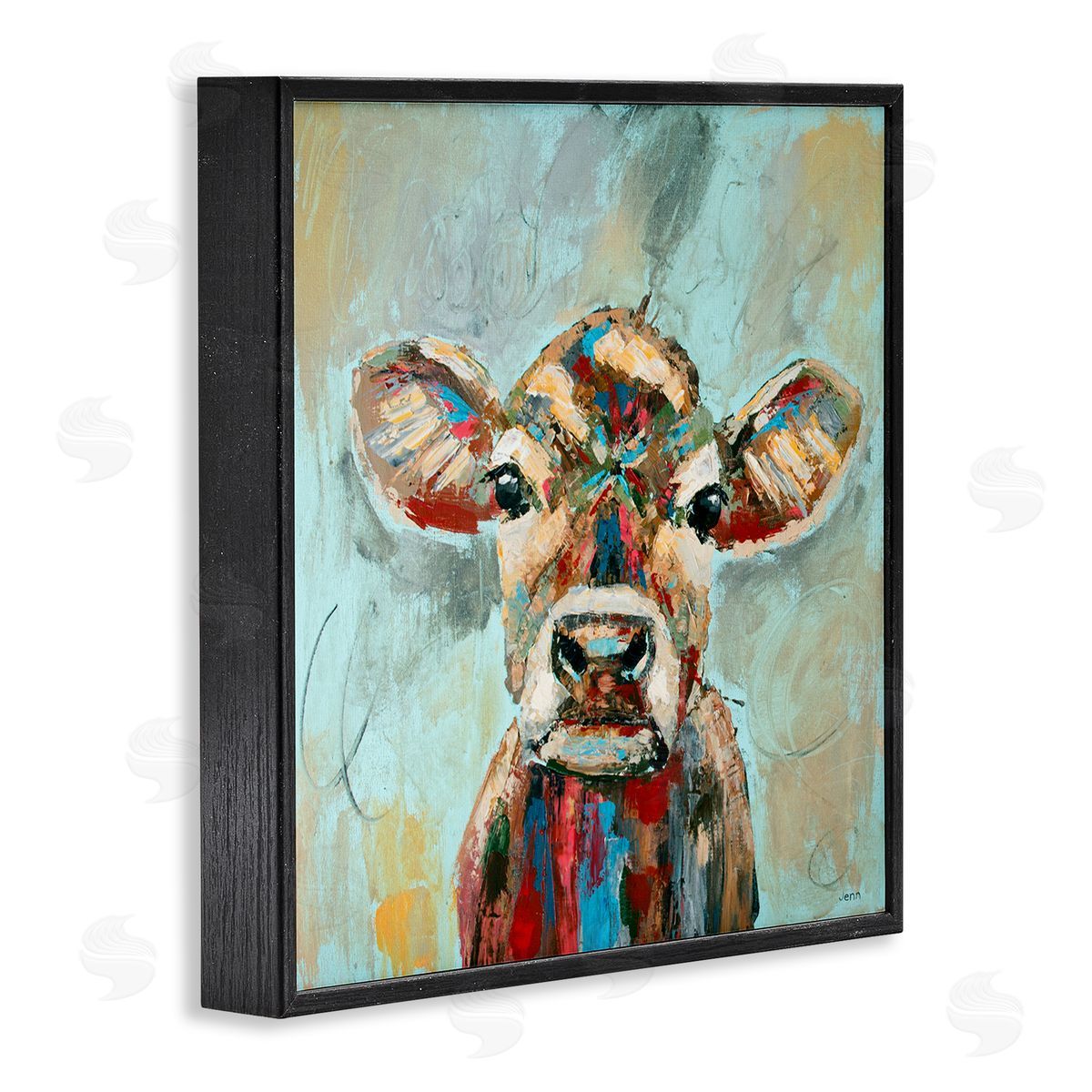 Jen Seeley Brushed Painting Cow Animal Black Framed Glicee Wall Art Print