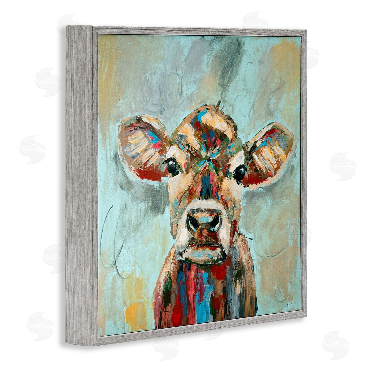 Jen Seeley Brushed Painting Cow Animal Gray Framed Glicee Wall Art Print