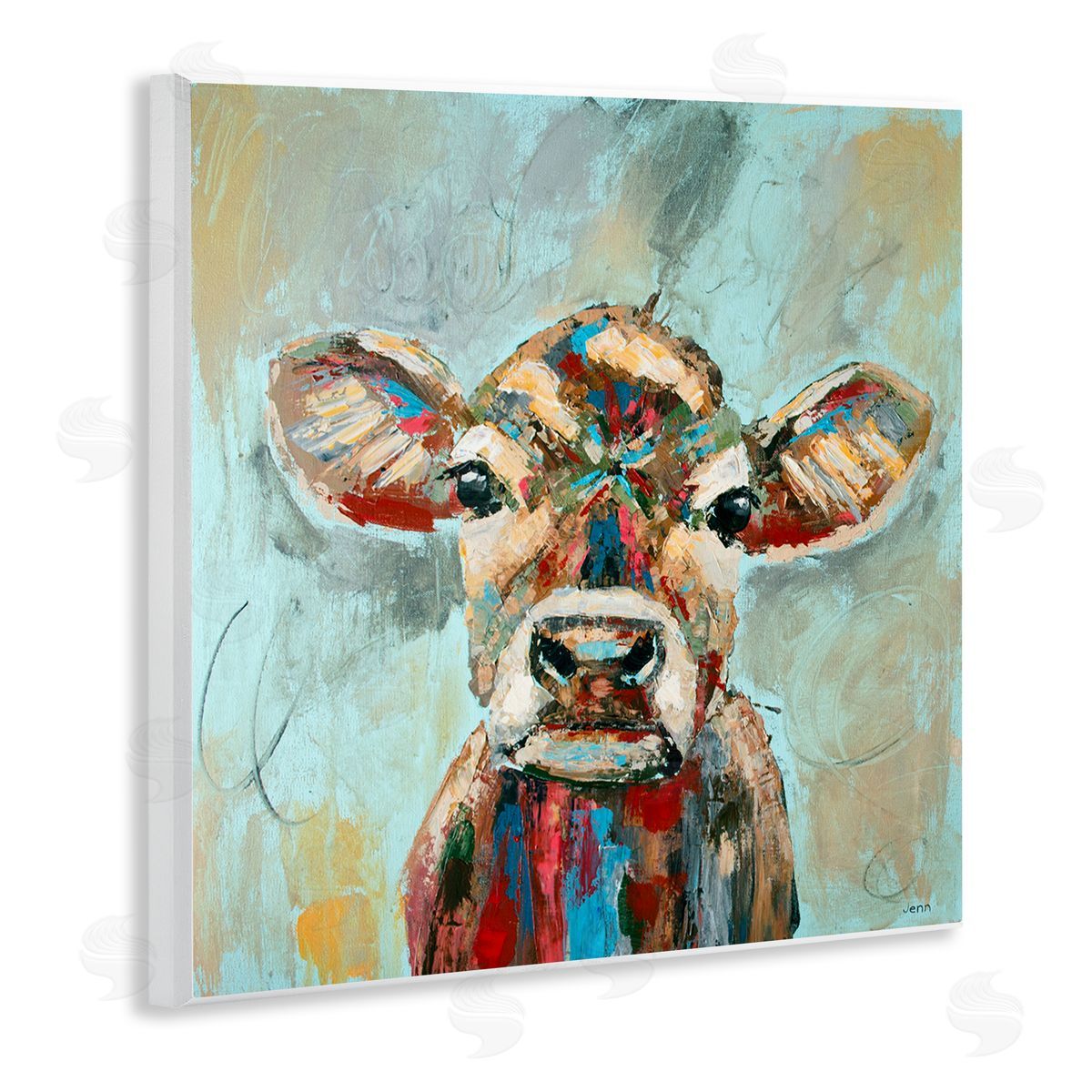 Jen Seeley Brushed Painting Cow Animal Wooden Wall Plaque Art Print