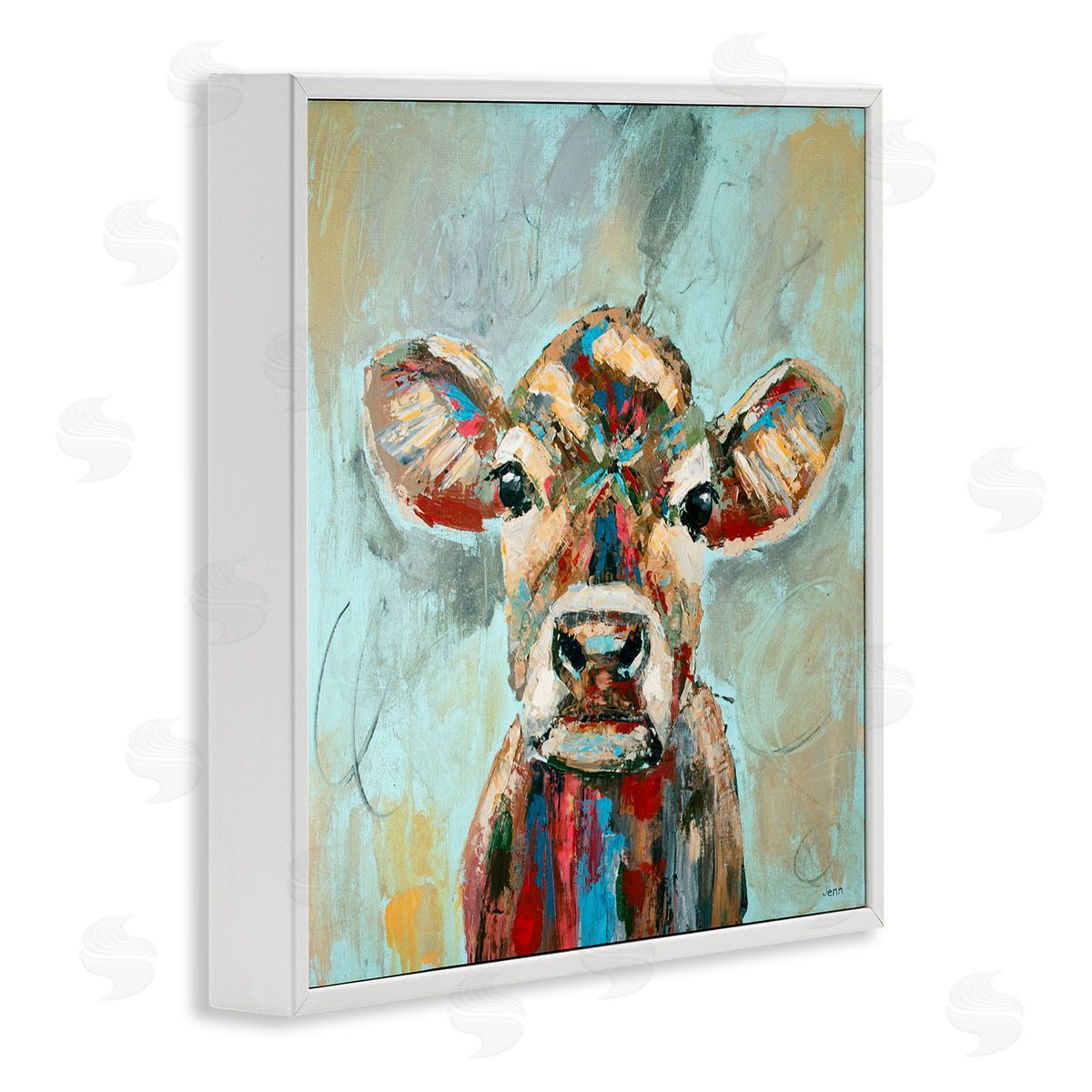 Jen Seeley Brushed Painting Cow Animal White Framed Glicee Wall Art Print