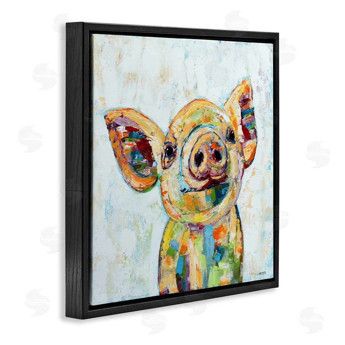 Jen Seeley Happy Farm Pig Modern Composition Black Floating Frame Canvas Wall Art Print