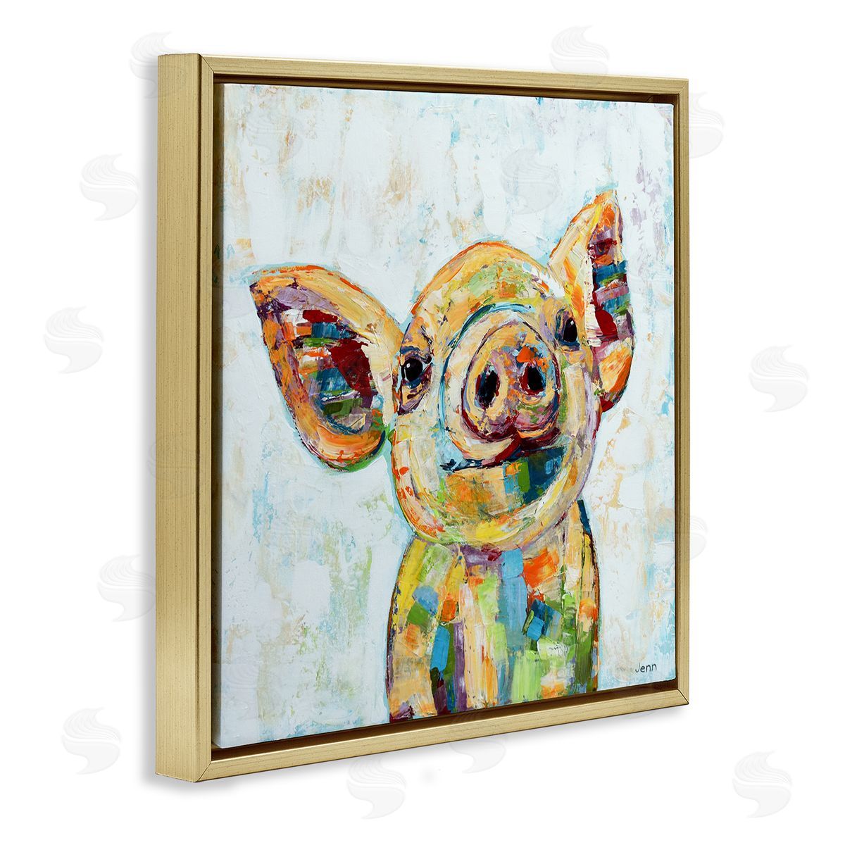 Jen Seeley Happy Farm Pig Modern Composition Gold Floating Frame Canvas Wall Art Print
