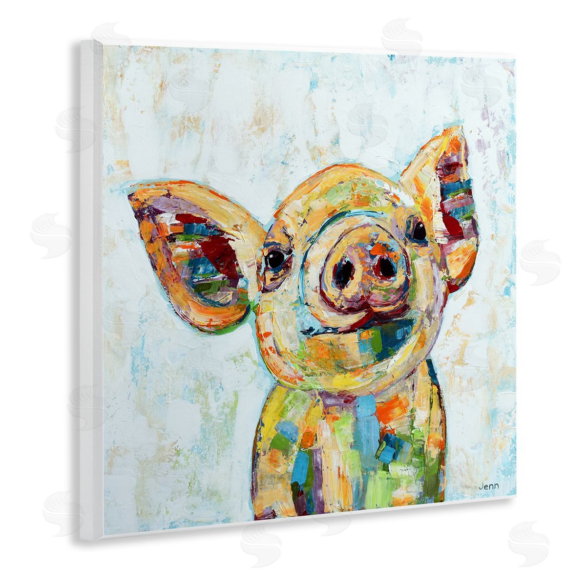 Jen Seeley Happy Farm Pig Modern Composition Wooden Wall Plaque Art Print