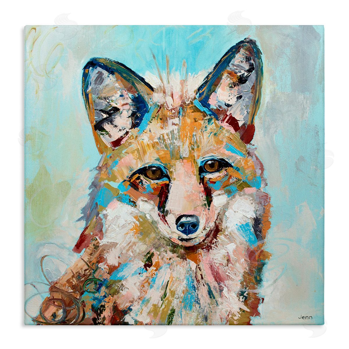 Jen Seeley Modern Fox Blue Accent Animal Stretched Canvas Wall Art Print