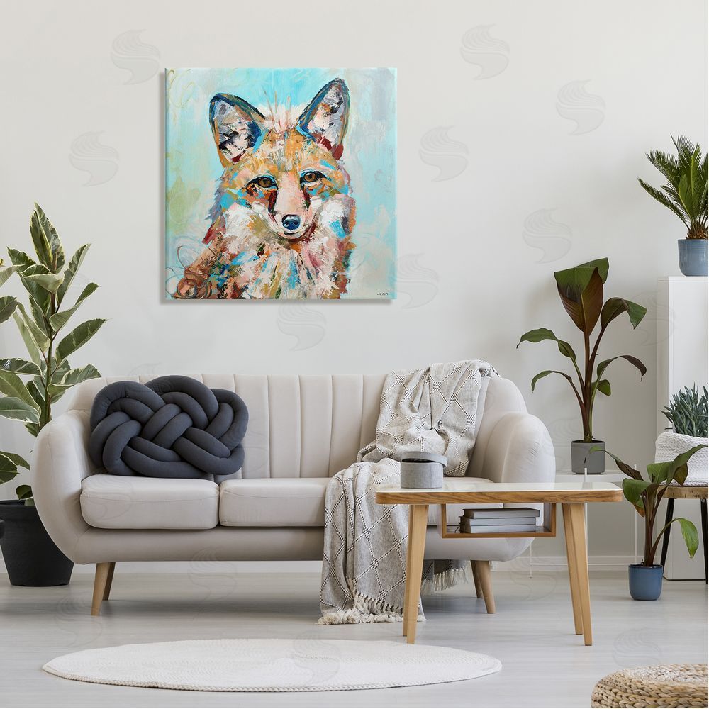 Jen Seeley Modern Fox Blue Accent Animal Canvas Wall Art in Room