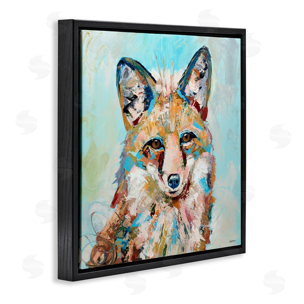 Jen Seeley Modern Fox Blue Accent Animal Black Floating Frame Canvas Wall Art Print