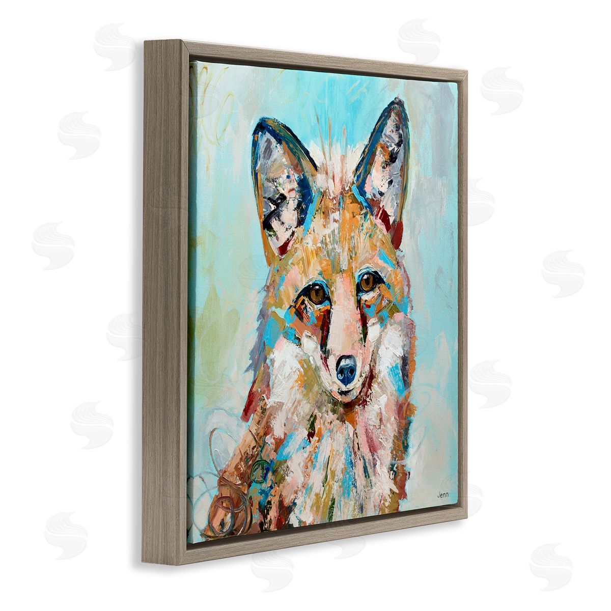 Jen Seeley Modern Fox Blue Accent Animal Brown Floating Frame Canvas Wall Art Print