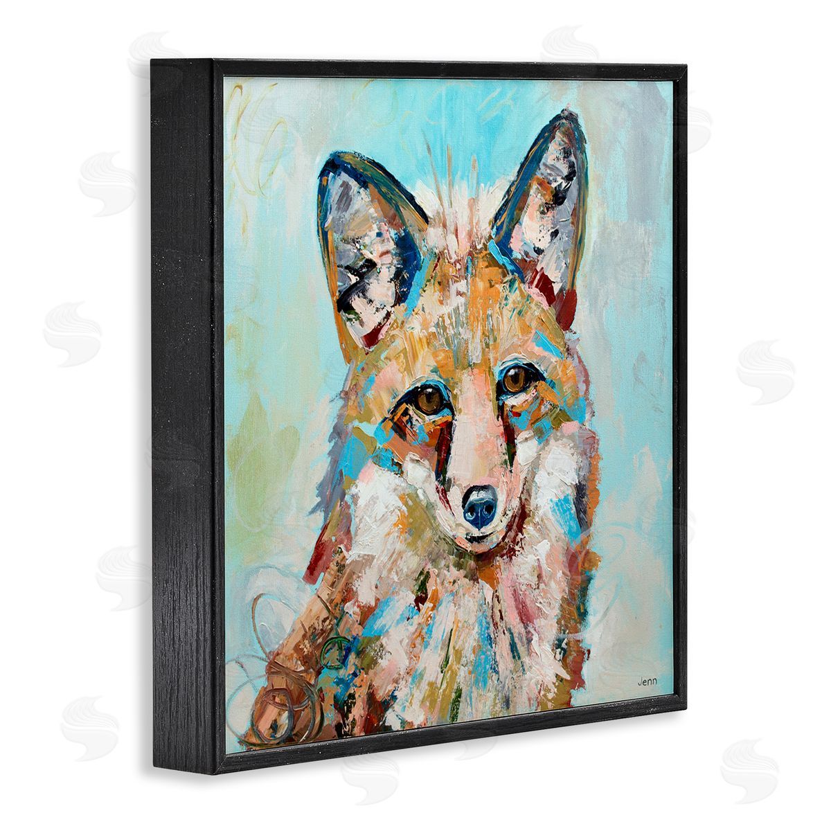 Jen Seeley Modern Fox Blue Accent Animal Black Framed Glicee Wall Art Print