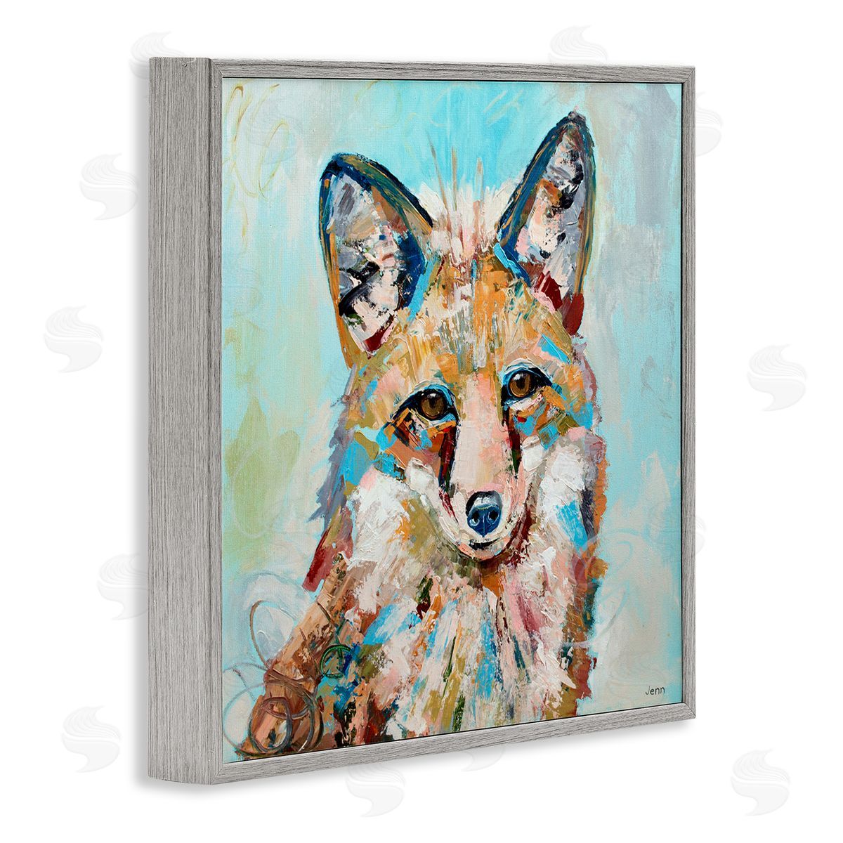 Jen Seeley Modern Fox Blue Accent Animal Gray Framed Glicee Wall Art Print