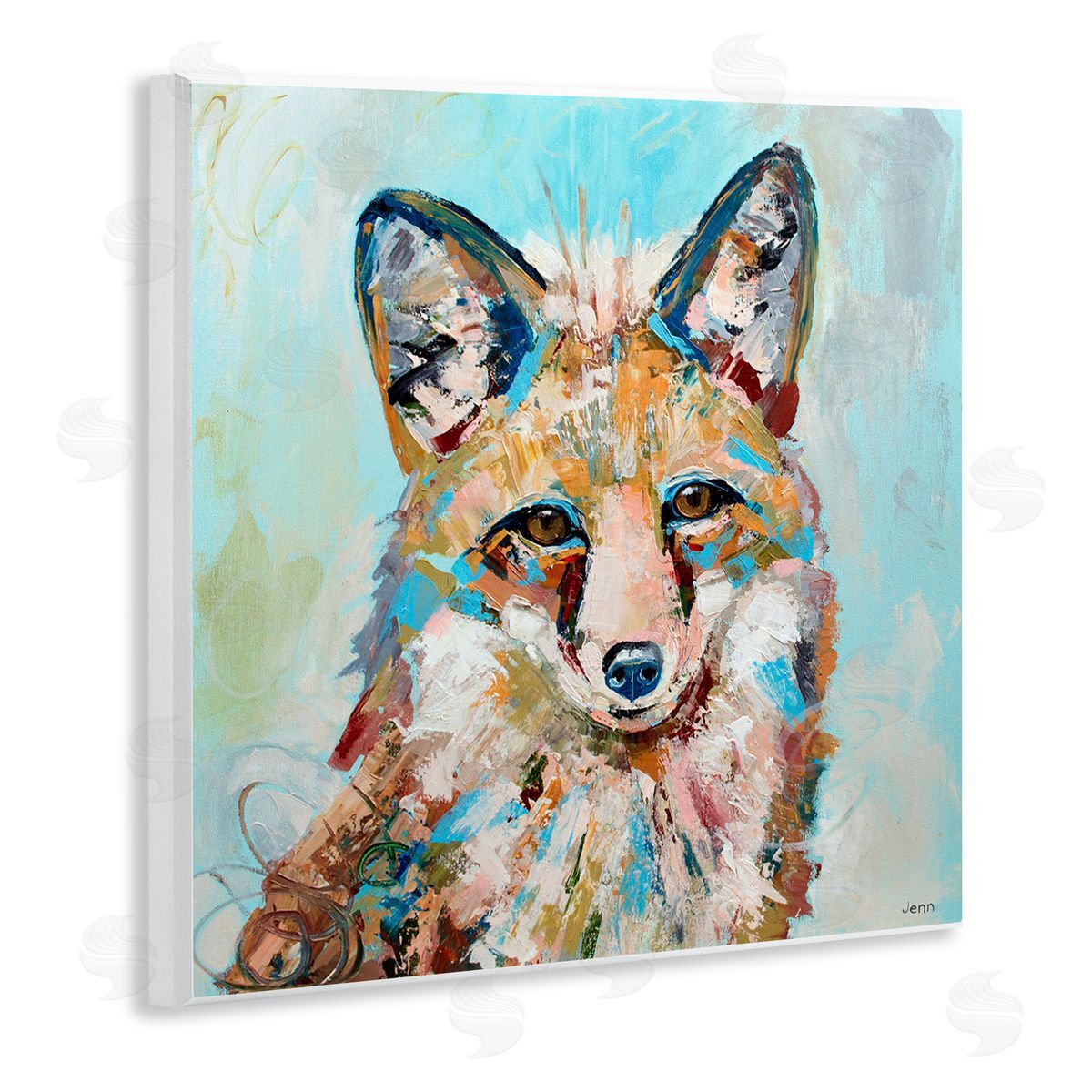 Jen Seeley Modern Fox Blue Accent Animal Wooden Wall Plaque Art Print