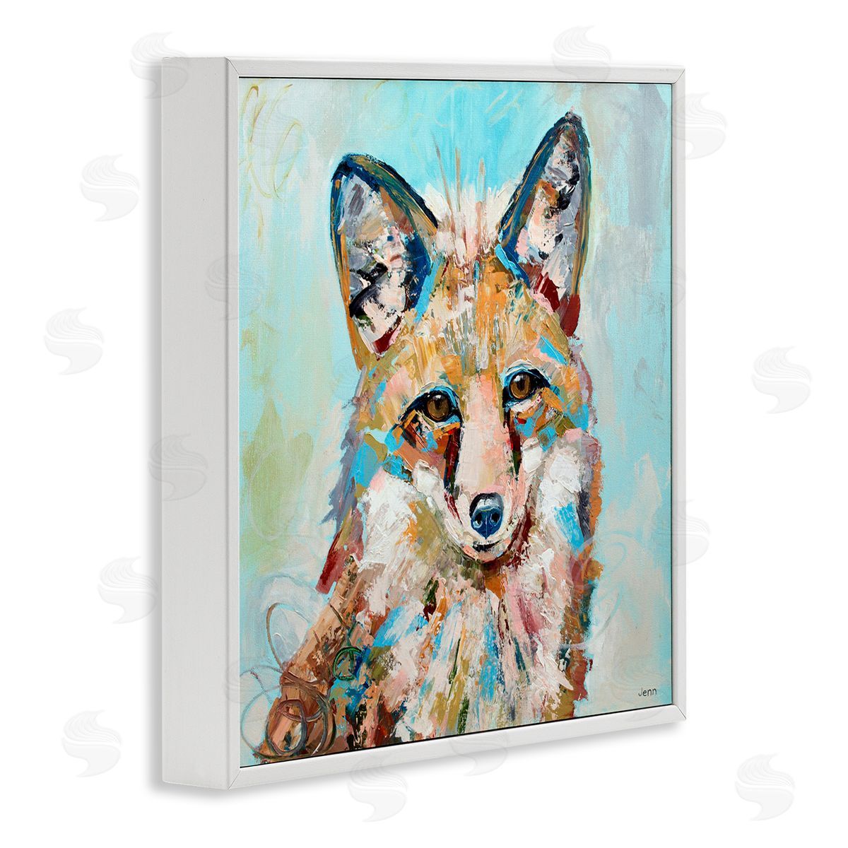 Jen Seeley Modern Fox Blue Accent Animal White Framed Glicee Wall Art Print