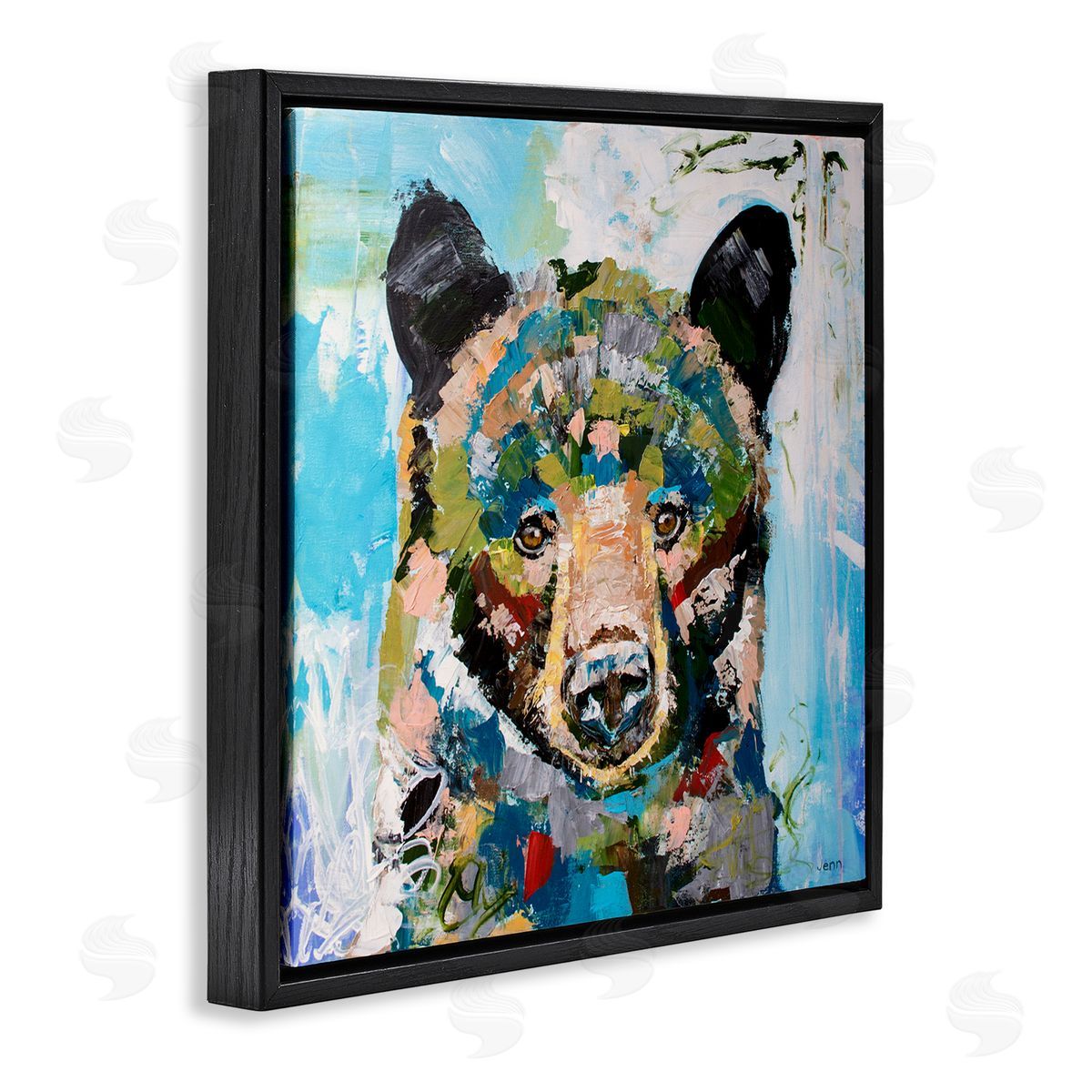 Jen Seeley Abstract Chaotic Bear Wildlife Black Floating Frame Canvas Wall Art Print