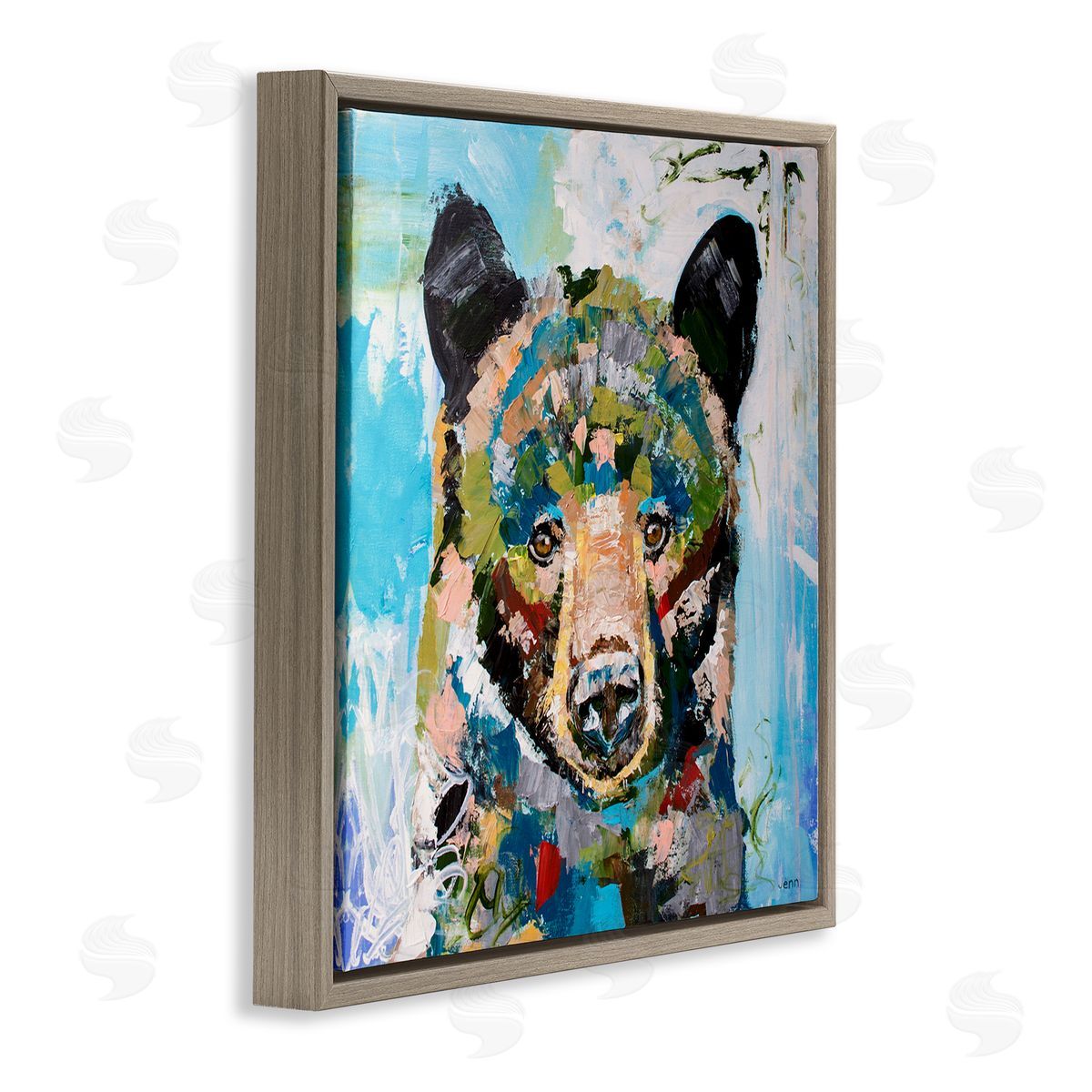 Jen Seeley Abstract Chaotic Bear Wildlife Brown Floating Frame Canvas Wall Art Print