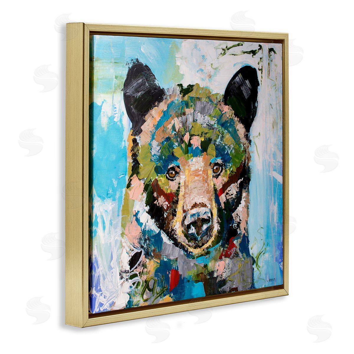 Jen Seeley Abstract Chaotic Bear Wildlife Gold Floating Frame Canvas Wall Art Print