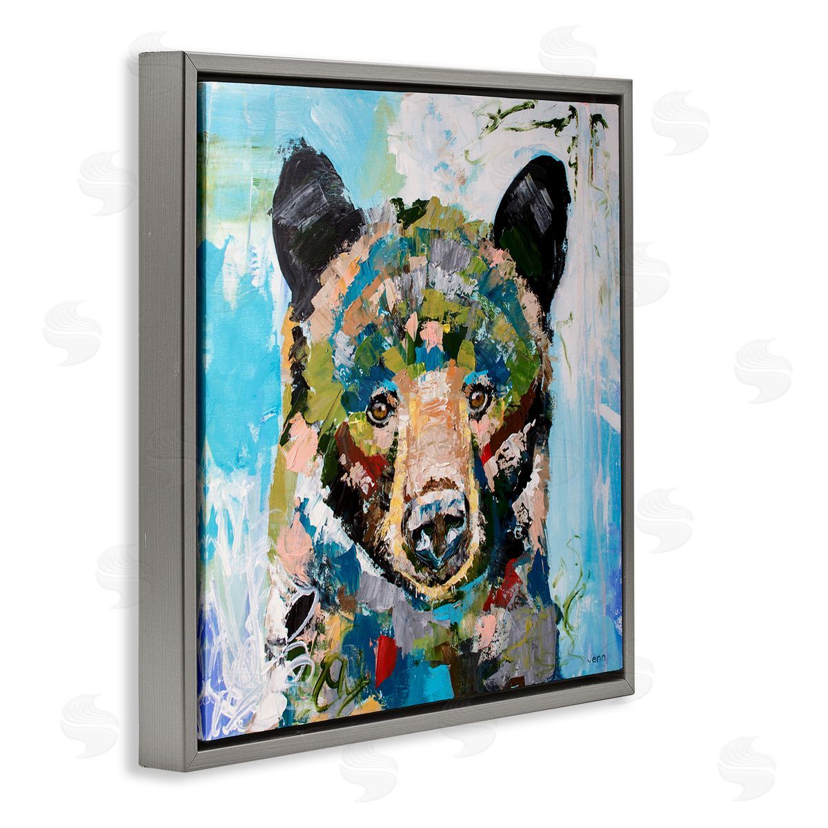 Jen Seeley Abstract Chaotic Bear Wildlife Gray Floating Frame Canvas Wall Art Print