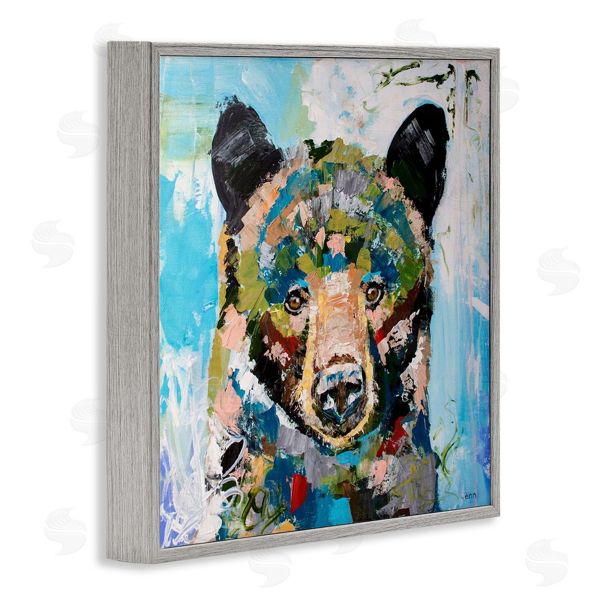 Jen Seeley Abstract Chaotic Bear Wildlife Gray Framed Glicee Wall Art Print