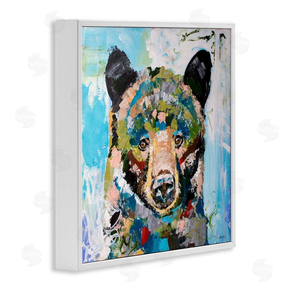 Jen Seeley Abstract Chaotic Bear Wildlife White Framed Glicee Wall Art Print