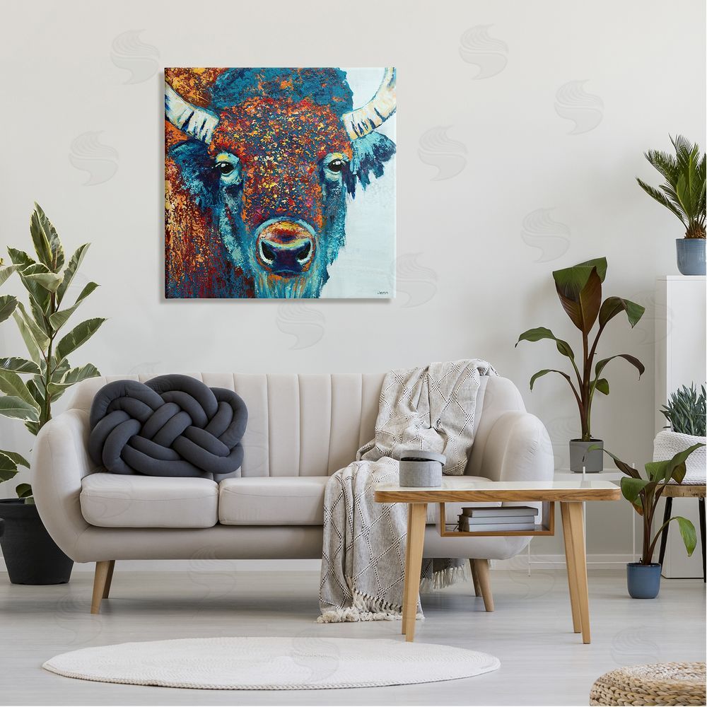 Jen Seeley Bison Gazing Close Up Wildlife Canvas Wall Art in Room