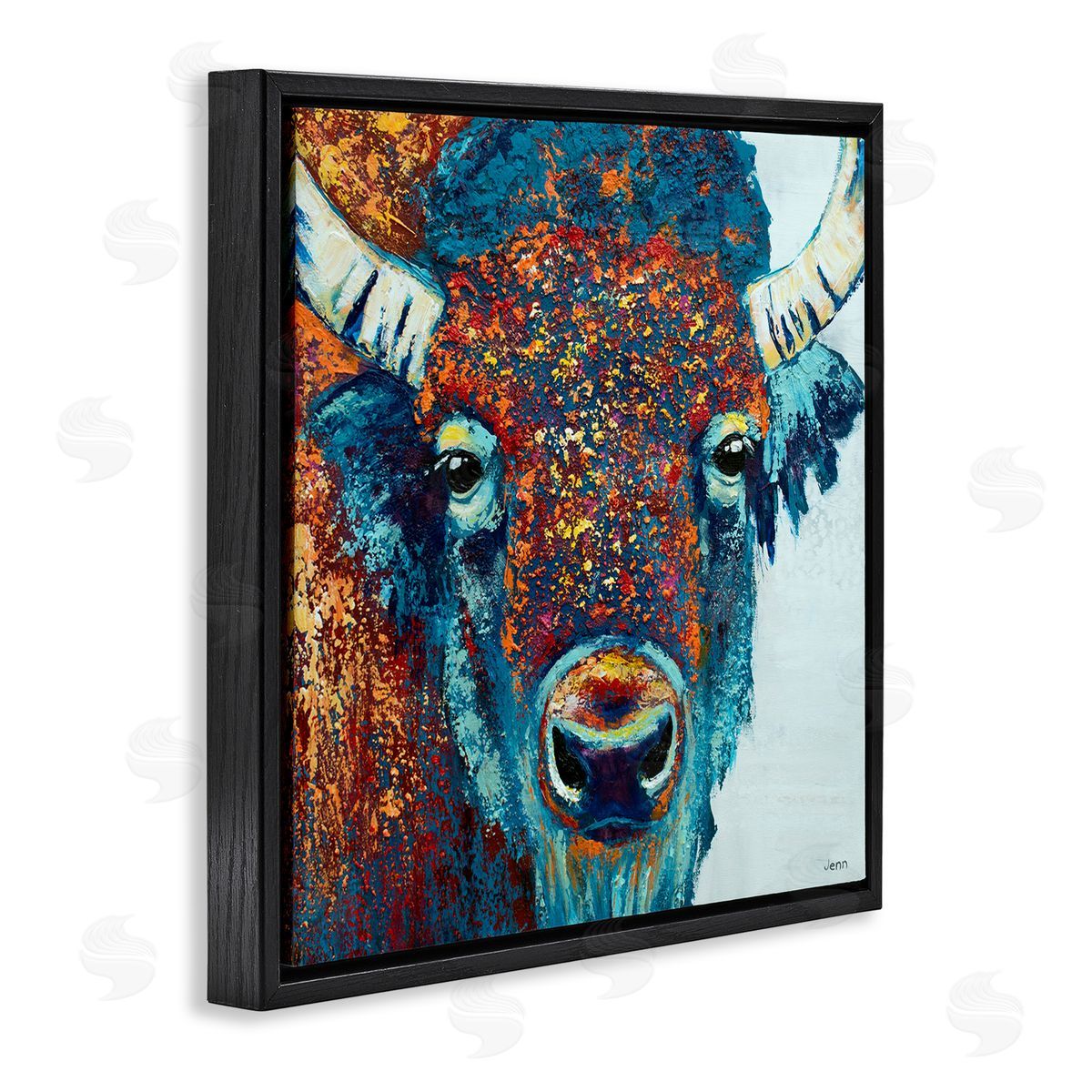 Jen Seeley Bison Gazing Close Up Wildlife Black Floating Frame Canvas Wall Art Print