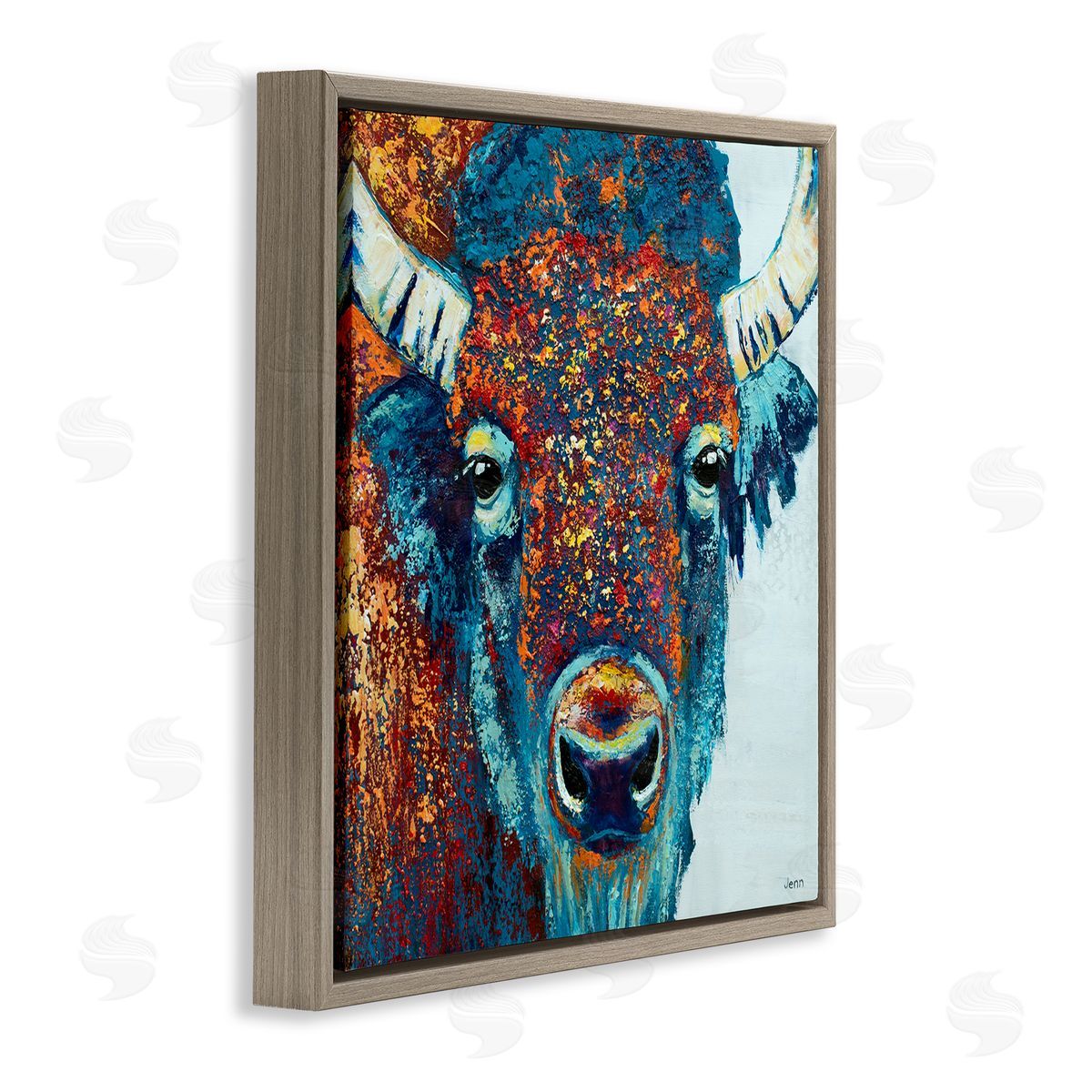Jen Seeley Bison Gazing Close Up Wildlife Brown Floating Frame Canvas Wall Art Print