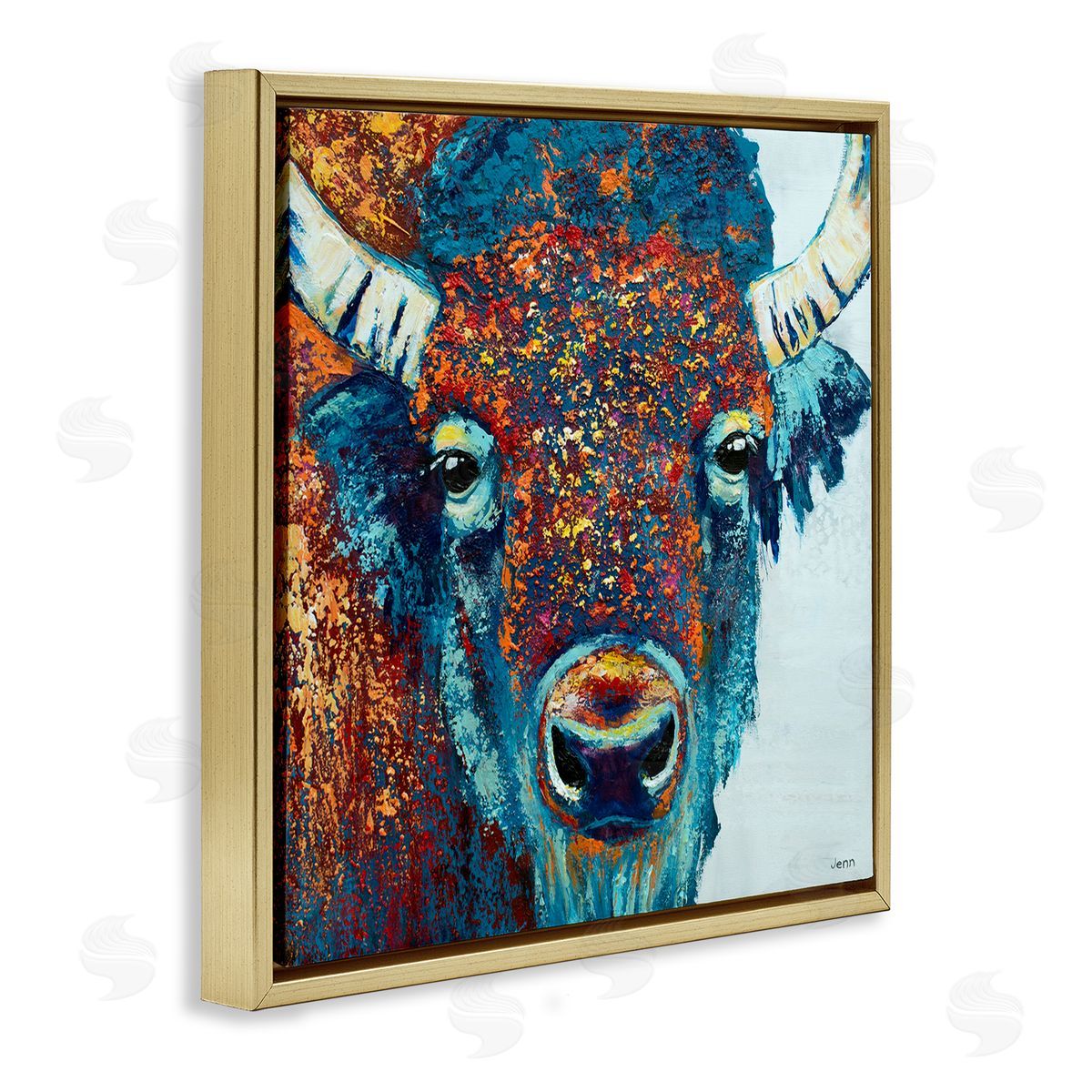 Jen Seeley Bison Gazing Close Up Wildlife Gold Floating Frame Canvas Wall Art Print