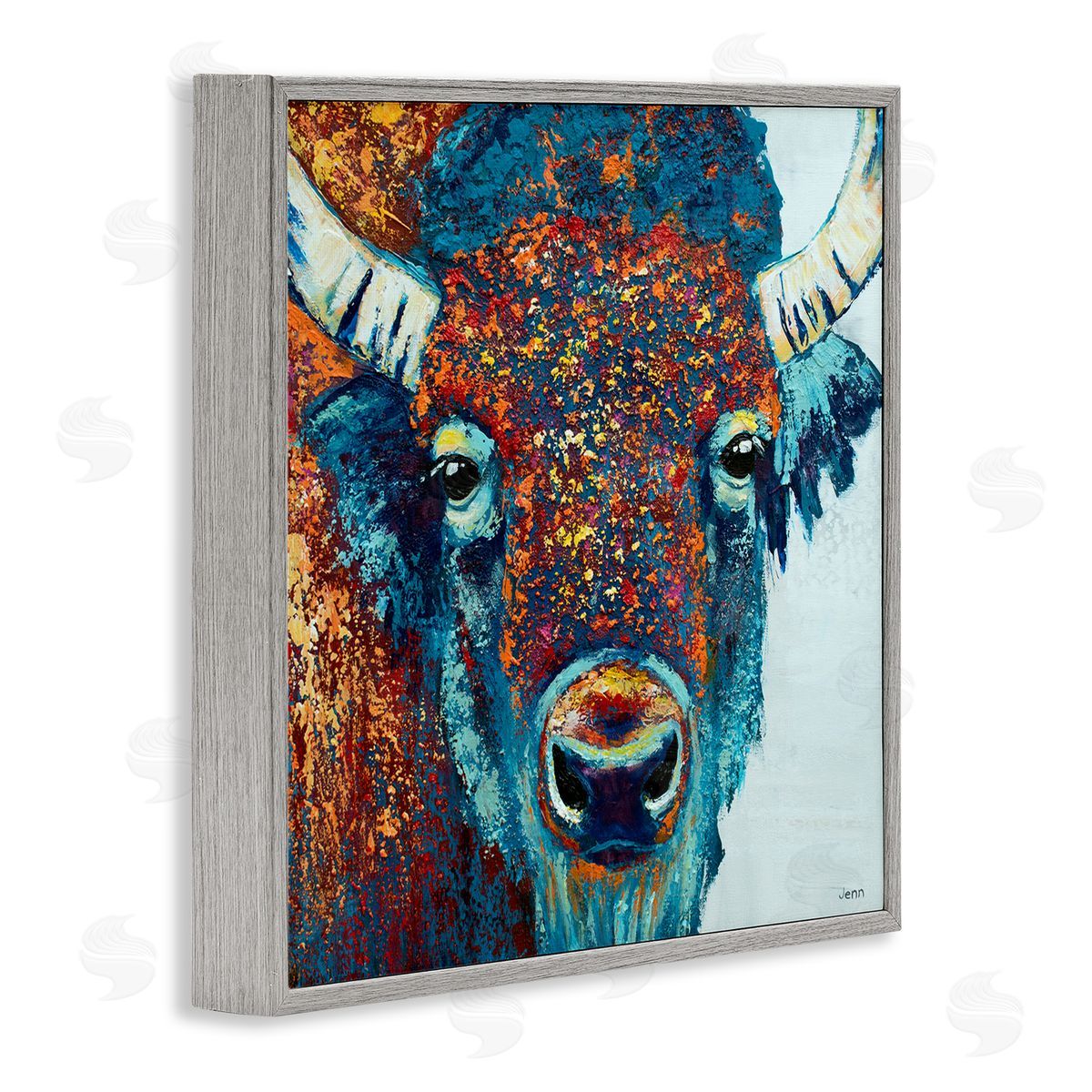 Jen Seeley Bison Gazing Close Up Wildlife Gray Framed Glicee Wall Art Print