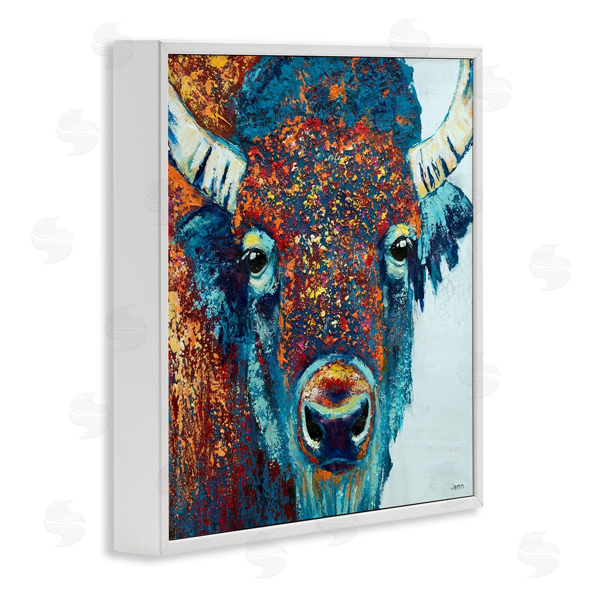 Jen Seeley Bison Gazing Close Up Wildlife White Framed Glicee Wall Art Print