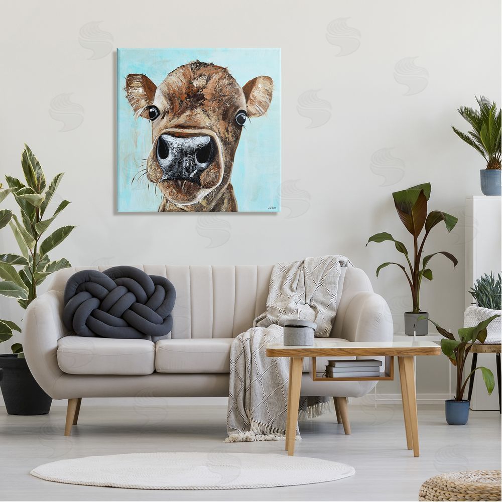 Jen Seeley Fun Close Up Cow Face Canvas Wall Art in Room
