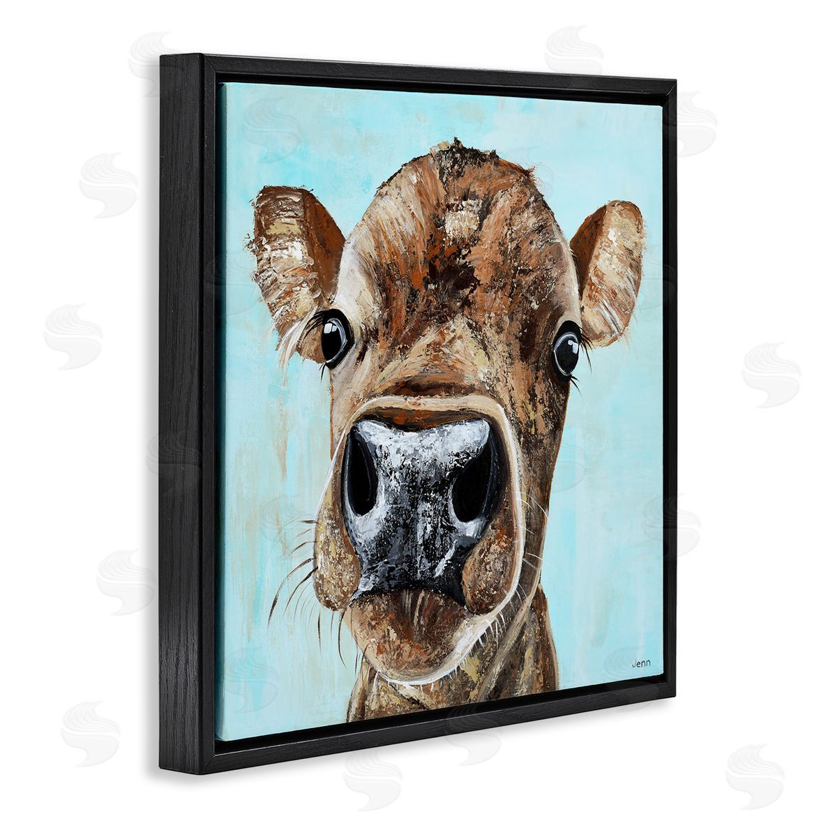 Jen Seeley Fun Close Up Cow Face Black Floating Frame Canvas Wall Art Print