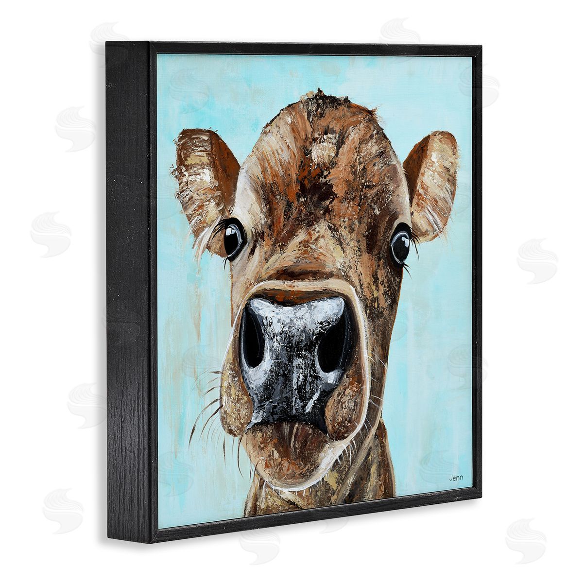 Jen Seeley Fun Close Up Cow Face Black Framed Glicee Wall Art Print