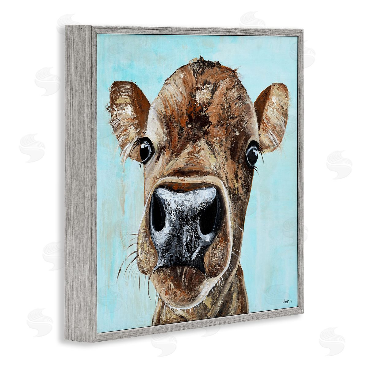 Jen Seeley Fun Close Up Cow Face Gray Framed Glicee Wall Art Print