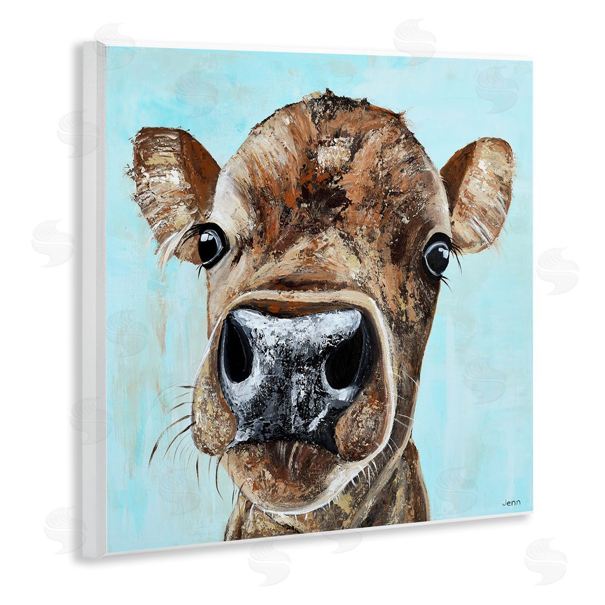 Jen Seeley Fun Close Up Cow Face Wooden Wall Plaque Art Print