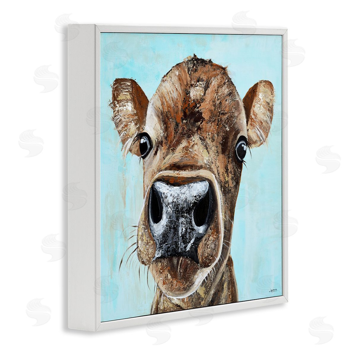 Jen Seeley Fun Close Up Cow Face White Framed Glicee Wall Art Print