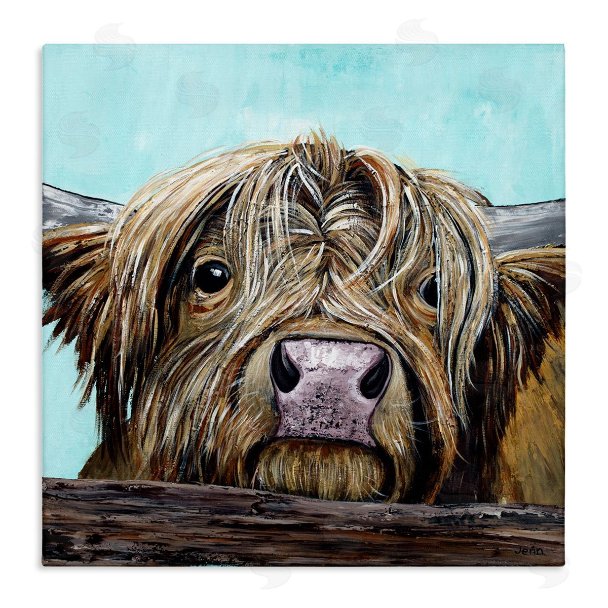 Jen Seeley Highland Cattle Farm Animal Face Stretched Canvas Wall Art Print