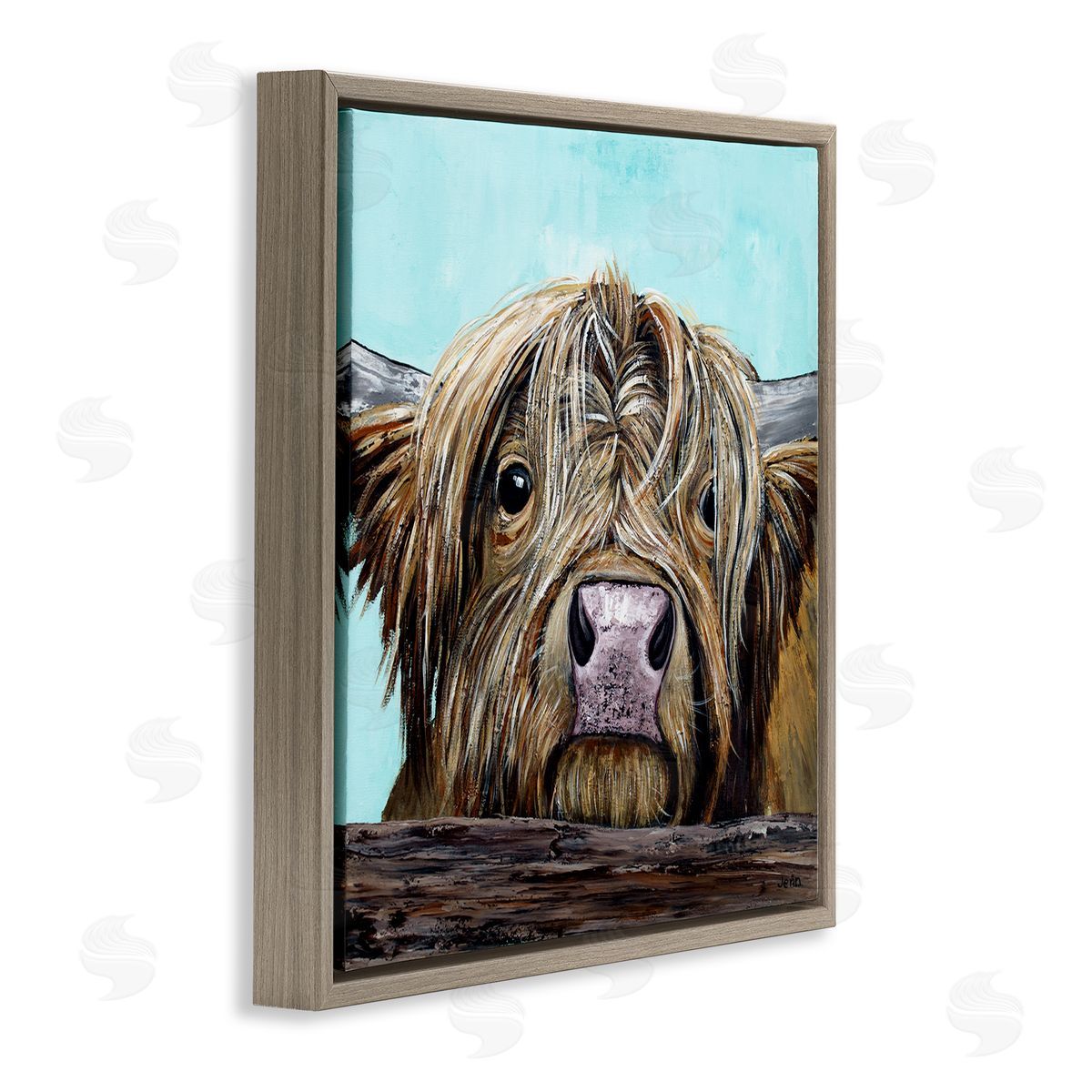 Jen Seeley Highland Cattle Farm Animal Face Brown Floating Frame Canvas Wall Art Print