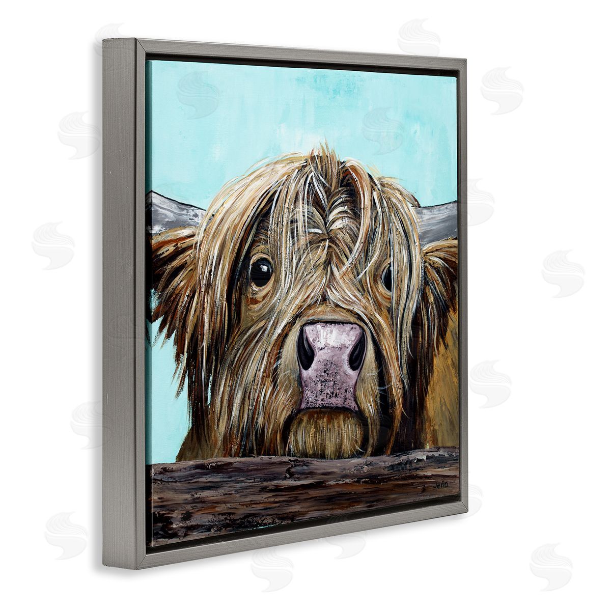 Jen Seeley Highland Cattle Farm Animal Face Gray Floating Frame Canvas Wall Art Print